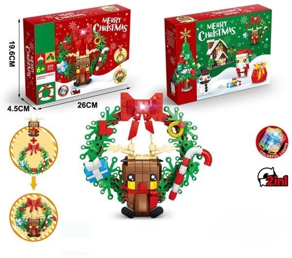 Świąteczny Zestaw Klocków 2w1 – Wieniec z Reniferem - 220 el.