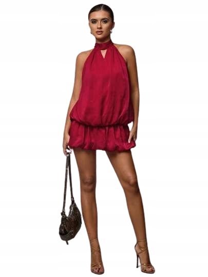 SHEIN CZERWONA SUKIENKA ROZKLOSZOWANA Z GOLFEM I MARSZCZENIAMI 40/42 1HA