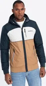 Kurtki męskie - Lekka kolorowa męska kurtka sportowa z polarem brązowo-granatowa V1 OM-JANP-0194 M - miniaturka - grafika 1