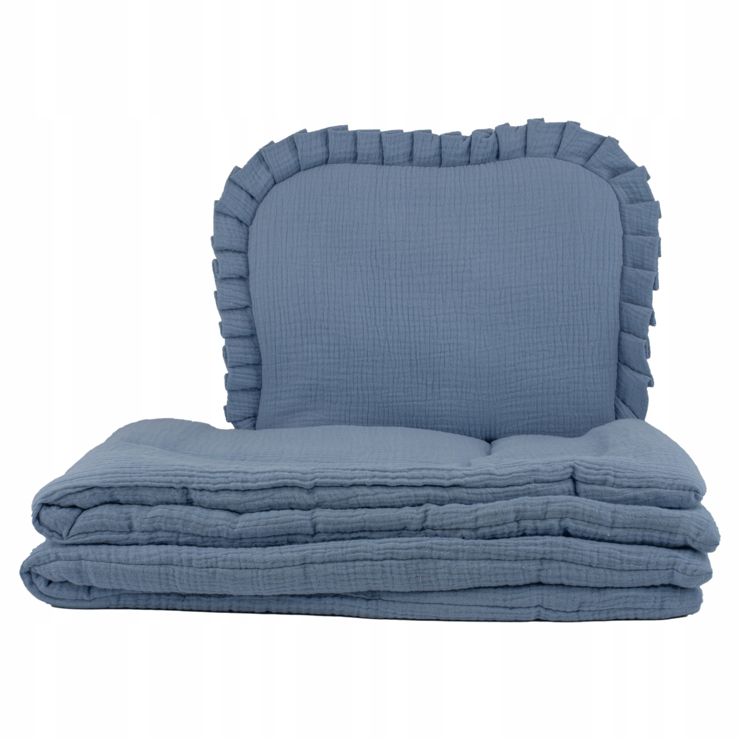 Kocyk z poduszką-pościel do łóżeczka/kołyski muślin 100x75 jeans