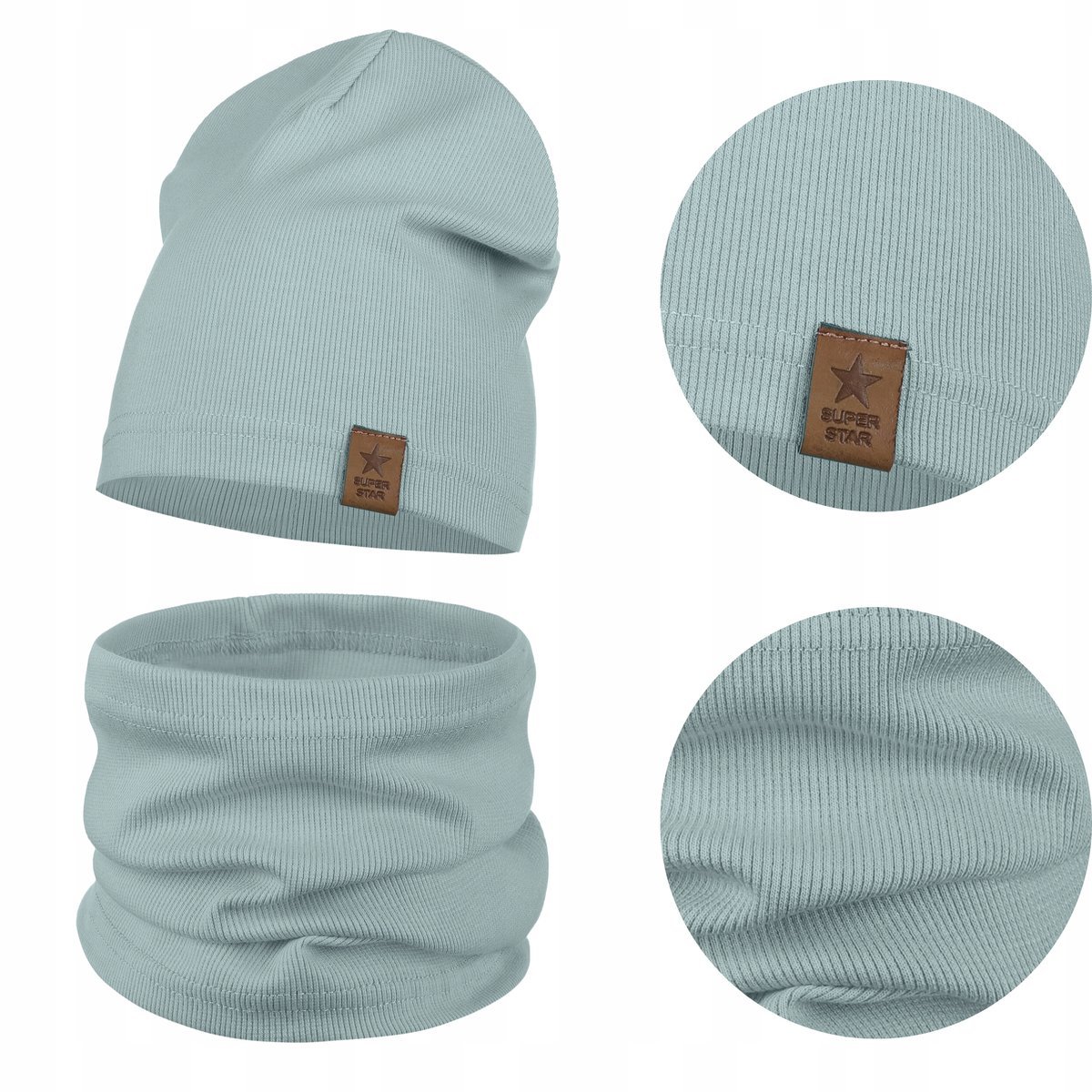 Komplet Dziecięcy Bawełniany Czapka Komin Na Jesień Zimę Zielony 48-52