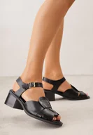 Sandały damskie - Czarne Sandały na Słupku z Geometryczną Cholewką Aiganele - miniaturka - grafika 1