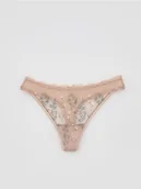 Majtki damskie - Reserved - Majtki typu stringi z haftem - beżowy - miniaturka - grafika 1