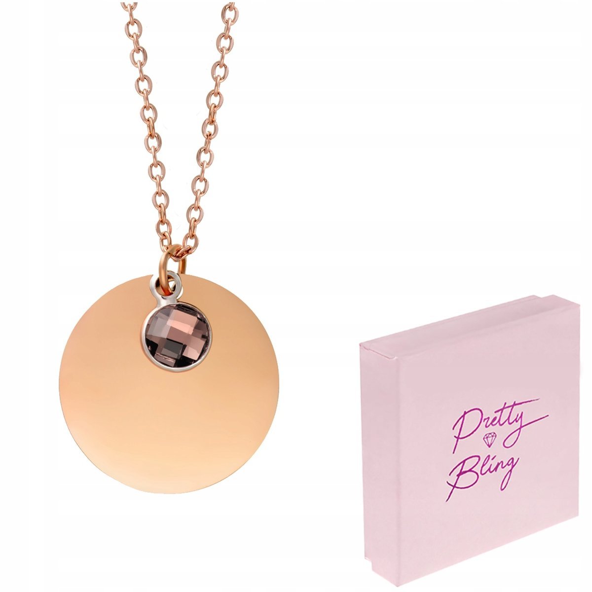 Naszyjnik damski pozłacany różowe złoto MEDALIK z grawerem kółko CYRKONIA