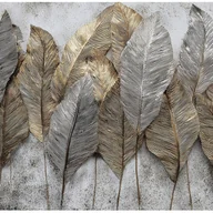 Fototapety - FOTOTAPETA LIŚCIE BETON ZŁOTY SZARY NA ŚCIANĘ SYPIALNIA SALON 350x250 - miniaturka - grafika 1