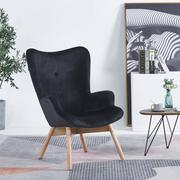 Fotele - Fotel tradycyjny welurowy z drewnianymi nogami - uszak - czarny - miniaturka - grafika 1