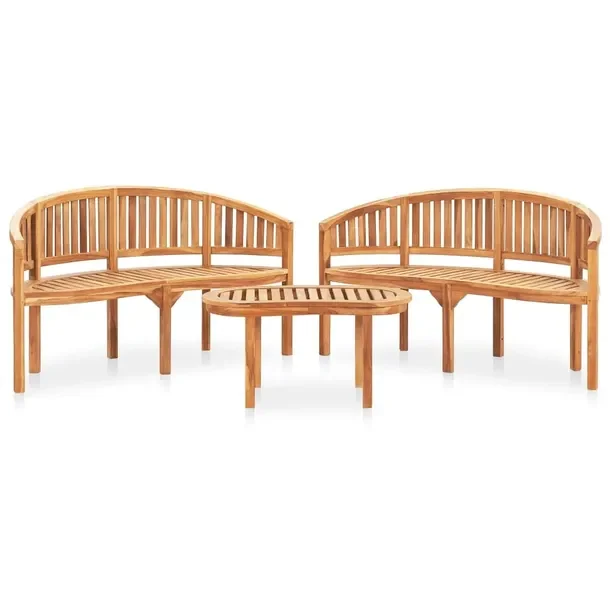 Zestaw Mebli Ogrodowych z Drewna Tekowego: 2 Ławki (151x62x86cm), Stół (