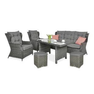 Meble technorattanowe TRIVENTO DINING 3 + PUFY Dark Grey - Meble ogrodowe - miniaturka - grafika 1