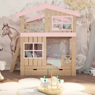 Szafy i szafki dla dzieci - Łóżko piętrowe ze sklejki Tree House z oknem i dachem - miniaturka - grafika 1