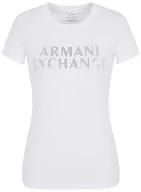 Koszulki i topy damskie - Armani Exchange Damska koszulka Slim Fit Stretch Cotton Embellished Logo Fitted Tee T-Shirt, biały, XL - miniaturka - grafika 1