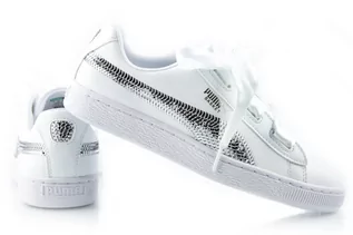 Buty dla dziewczynek - Buty dziecięce Puma Basket Heart białe z cekinami - grafika 1