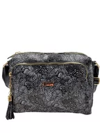 Torebki damskie - Czarna skórzana listonoszka dwukomorowa - miniaturka - grafika 1