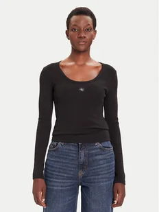 Calvin Klein Jeans Bluzka LV047D218G Czarny Slim Fit - Bluzki damskie - miniaturka - grafika 1
