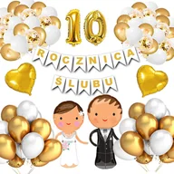 Balony i akcesoria - ZESTAW DEKORACJI 10 ROCZNICA ŚLUBU BALONY ZŁOTO BIAŁE 37SZT - miniaturka - grafika 1
