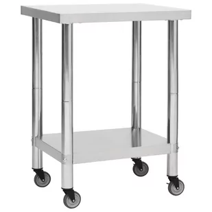 vidaXL Kuchenny stół roboczy na kółkach 80x45x85 cm stal nierdzewna 51635 - Stoły gastronomiczne - miniaturka - grafika 1