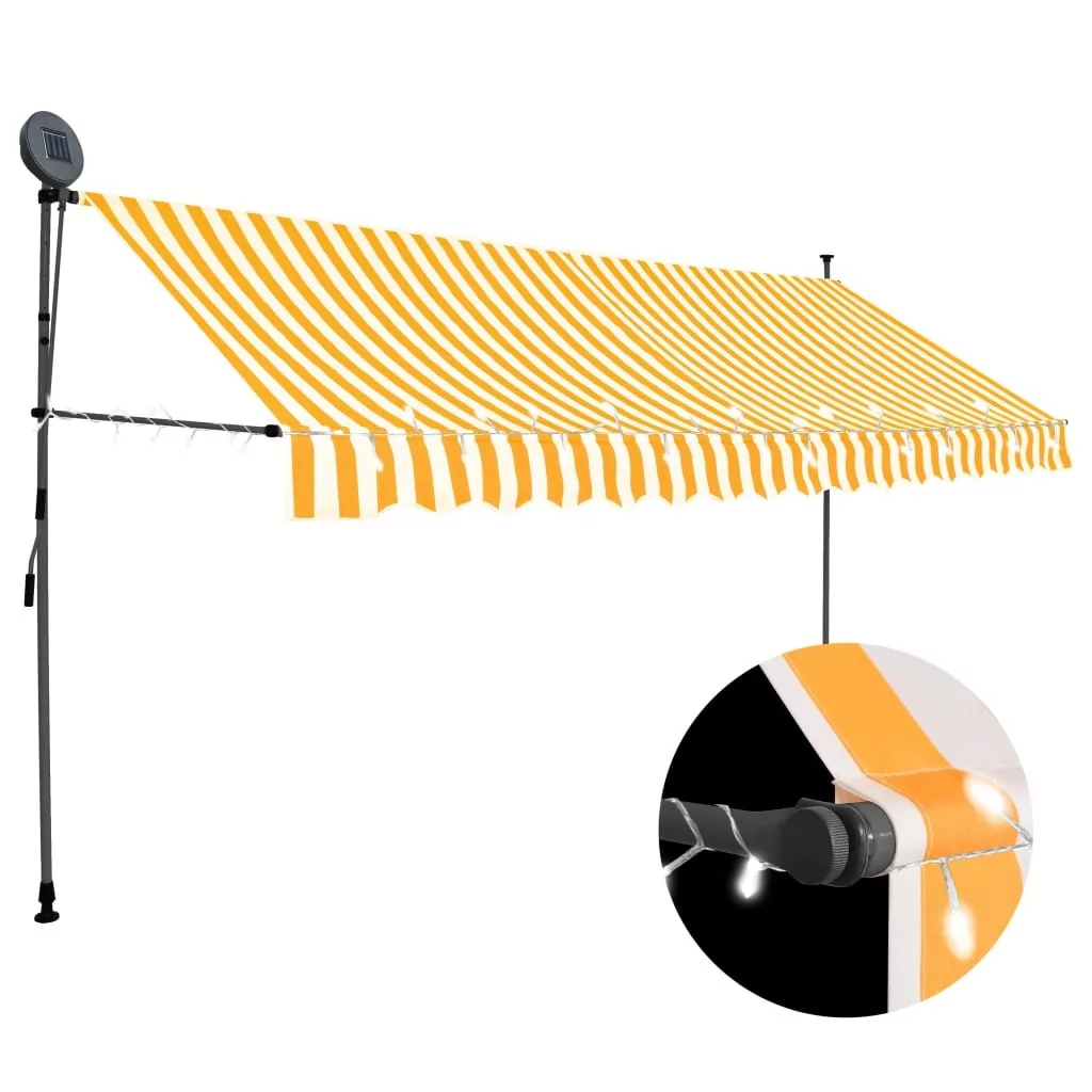 vidaXL Ręcznie zwijana markiza z LED, 400 cm, biało-pomarańczowa vidaXL