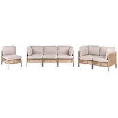 Meble ogrodowe - Beliani zestaw ogrodowy ze stolikiem dla 6 osób OMEGANA Modułowy Technorattan Jasnobeżowy - miniaturka - grafika 1