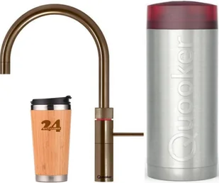 "QUOOKER FUSION Round COMBI B mosiężna patyna i kran 100°C (22FRPTN)" (2-częściowa) bateria zlewozmywakowa z funkcją wrzątku 100°C *W zestawie kubek termiczny - Baterie kuchenne - miniaturka - grafika 1