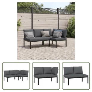 The Living Store 2-częściowa sofa ogrodowa z poduszkami czarna aluminium - Sofy ogrodowe - miniaturka - grafika 1