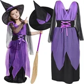 Zabawy w naśladowanie dorosłych - Jokomisiada Sukienka + Kapelusz Kostium przebranie dla Czarodziejka Czarownica ZA5279 - miniaturka - grafika 1