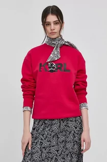 Bluzy damskie - Karl Lagerfeld bluza damska kolor różowy z aplikacją - grafika 1