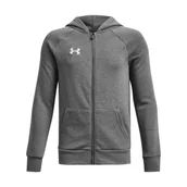 Bluzy dla chłopców - Chłopięca bluza dresowa rozpinana z kapturem Under Armour UA Rival Fleece FZ Hoodie - szara - miniaturka - grafika 1