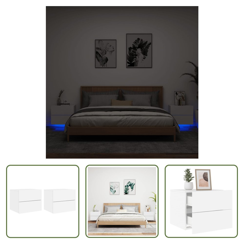 The Living Store Szafki nocne ścienne z oświetleniem LED 2 szt. Biały