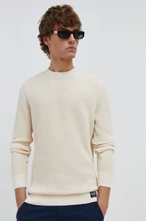 Swetry męskie - Superdry sweter bawełniany kolor beżowy lekki - grafika 1