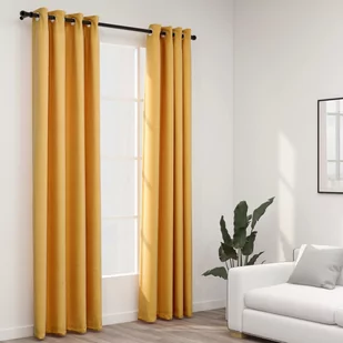 vidaXL Zasłony stylizowane na lniane, 2 szt., żółte, 140x245 cm - Zasłony - miniaturka - grafika 1