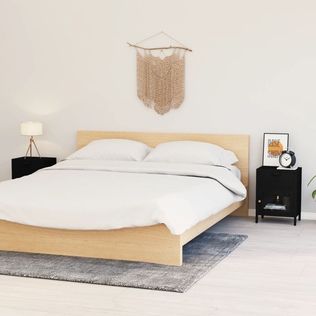 vidaXL Stoliki nocne 2 szt. czarne 40x30x54,5 cm stal i szkło - Stolik nocny - Stoliki nocne - Komoda nocna - Szafki nocne