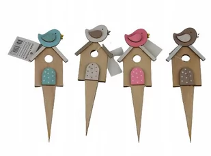 Piekna Drewniana ozdoba do kwiatków, Domek Ptaszek - Wielkanoc - miniaturka - grafika 1