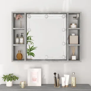 Lumarko Szafka z lustrem i LED, szary dąb sonoma, 76x15x55 cm - Toaletki - miniaturka - grafika 6