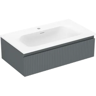 Mexen Rivel szafka łazienkowa 80 cm z umywalką Vela, 1 szuflada, ryflowana , grafit mat/biała mat - 91A20-08023-1-BF66-W23M01 - Szafki łazienkowe - miniaturka - grafika 1