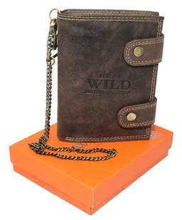 Portfel Męski Skórzany WILD Skóra Naturalna Duży Pionowy Z Dwoma Zapięciami Na Nap 8953 BRĄZOWY 13,5 x 10 x 2 [cm] - Portfele - miniaturka - grafika 1