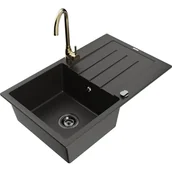 Zlewozmywaki z baterią - Mexen Bruno zlewozmywak granitowy 1-komorowy z ociekaczem i baterią kuchenną Telma, czarny/złoty - miniaturka - grafika 1