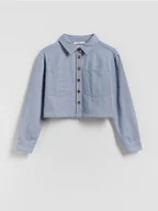 Bluzki dla dziewczynek - Reserved - Krótka koszula z kołnierzykiem - niebieski - miniaturka - grafika 1