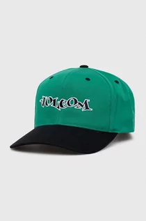Czapki męskie - Volcom czapka z daszkiem bawełniana kolor zielony z aplikacją - grafika 1