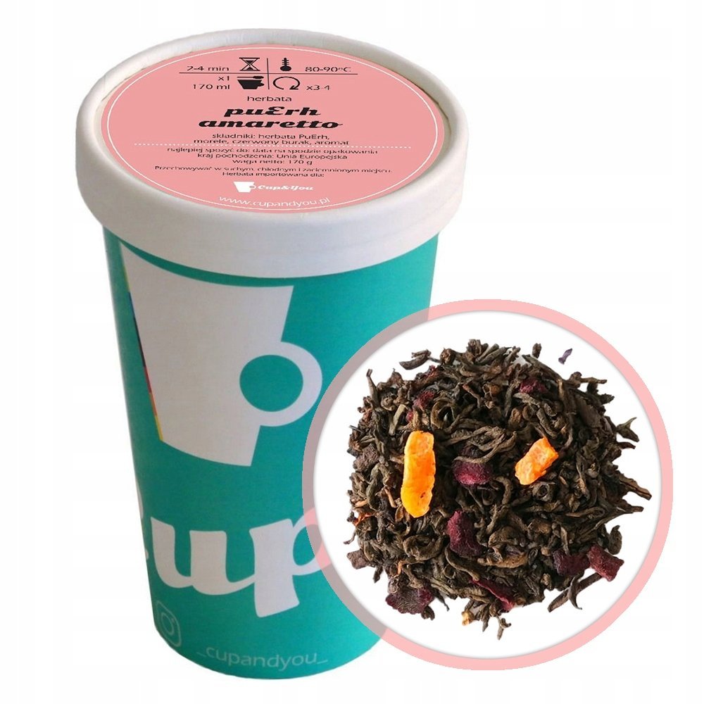 Herbata czerwona pu-erh AMARETTO premium sypana upominek morele burak 170g - herbata liściasta sypana mieszanka napar susz