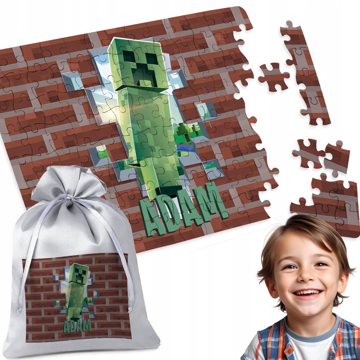 PUZZLE 96 el. MINECRAFT - IDEALNY PREZENT NA ŚWIĘTA DLA DZIECKA SZKOŁY IMIĘ