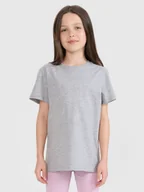 Koszulki dla dziewczynek - 4F T-shirt regular gładki dziewczęcy - szary 122 (6-7 lat) - miniaturka - grafika 1