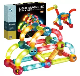 Duże klocki magnetyczne, patyczki, kulki, Sticks świecące. - Klocki - miniaturka - grafika 1