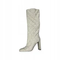 Kozaki damskie - Długie białe kozaki damskie obcas Aldo 40 - miniaturka - grafika 1