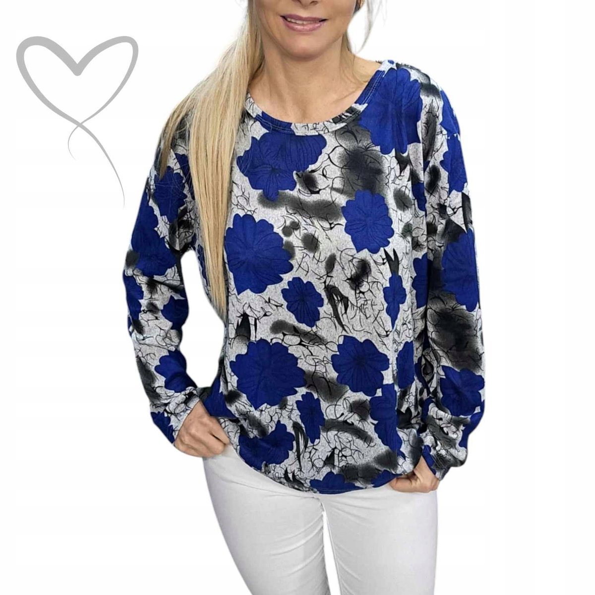 SWETER BAWEŁNIANY KWIAT jak jedwab luźny tunika bluzka 54 56 7xl 8xl