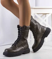 Botki damskie - Zielone traperki damskie Costel-37 - miniaturka - grafika 1