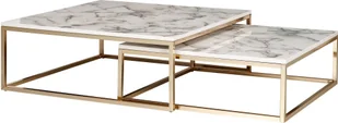 WOHNLING Design stolik kawowy zestaw 2 stolików z białego marmuru o kanciastym wyglądzie, Stoliki kawowe 2-częściowe stelaż metalowy złoty, Eleganckie stoliki do salonu, Nowoczesne stoliki kawowe - Ławy i stoliki kawowe - miniaturka - grafika 1