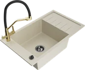 Zlewozmywaki z baterią - Mexen Elias zlewozmywak granitowy 1-komorowy z ociekaczem i baterią kuchenną Duo, beżowy - 6511-69-671701-57-B - miniaturka - grafika 1