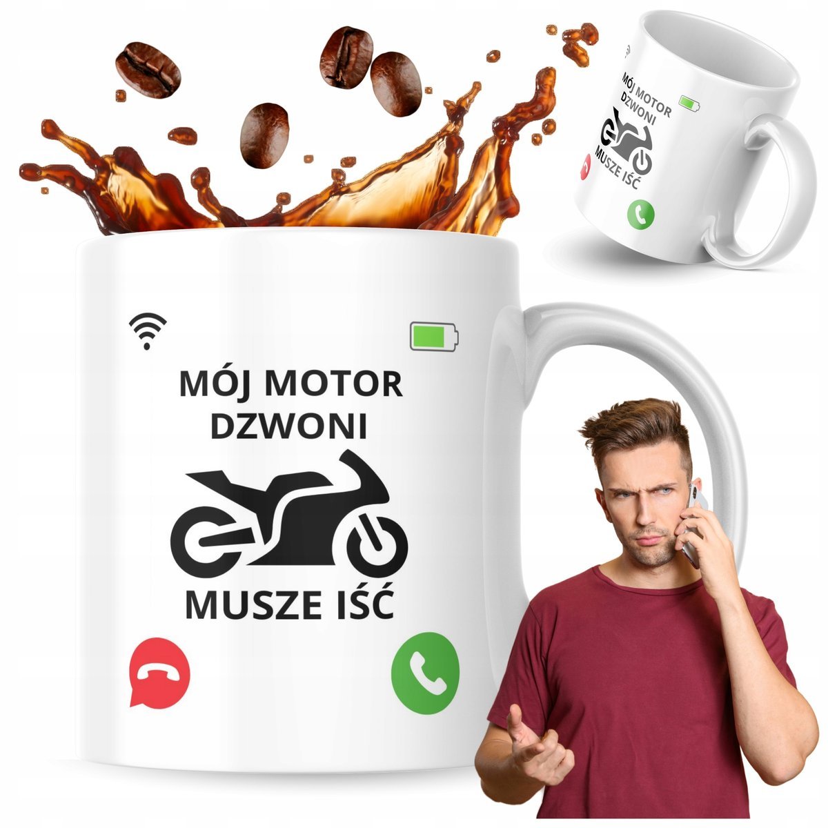 Kubek z nadrukiem 330 ml Mój Motor Dzwoni Musze Iść Kubek Do Kawy Prezent