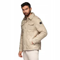 Kurtki męskie - Pikowana kurtka męska w koszulowym fasonie - beżowa V1 OM-JALP-0215 r. S - miniaturka - grafika 1