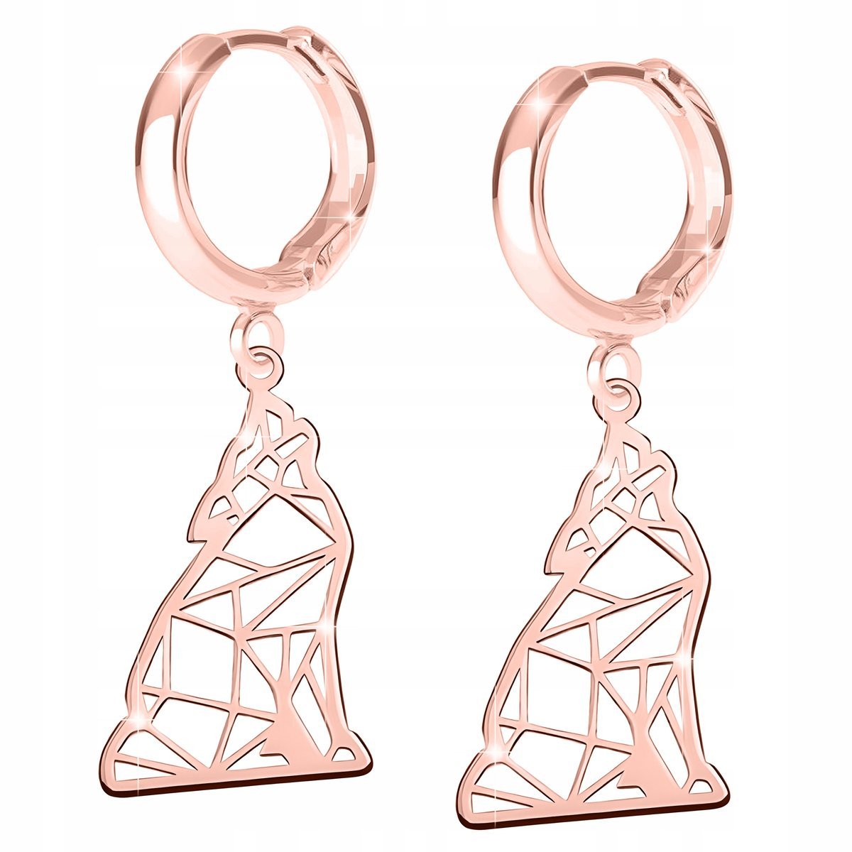 Kolczyki Różowe 925 Ażurowe Blaszki z Wilkami Psy Origami Wilk Pies Wilki