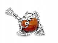 Wisiorki - Wisiorek srebrny z bursztynem SWAROVSKI ZAWIESZKA srebrna sowa - miniaturka - grafika 1
